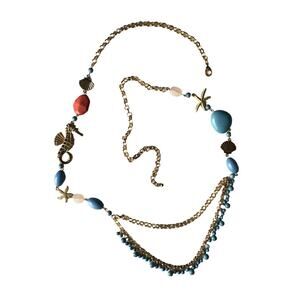 Seahorse and starfish beach vacation statement necklace